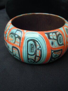 Mike Dangeli Tlingit First Nation Northwest Haida Wood Wide Bangle Bracelet